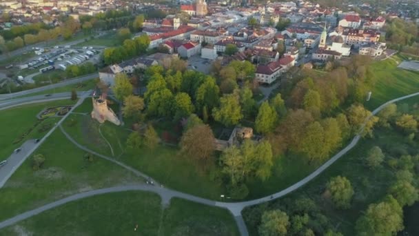 Ruiny Zamku Panorama Nowy Sącz Widok Lotu Ptaka Polska Wysokiej — Wideo stockowe