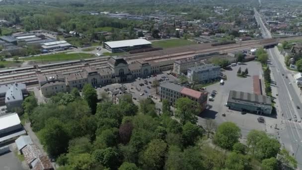 Hermosa Estación Tren Panorama Vista Aérea Tarnow Polonia Imágenes Alta — Vídeo de stock