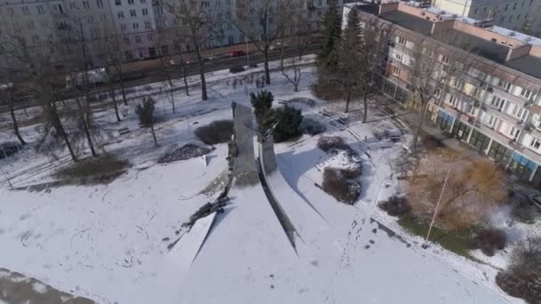 Statuie Piața Memorială Națională Czestochowa Vedere Aeriană Polonia Înregistrare Înaltă — Videoclip de stoc