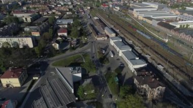 Güzel Tren İstasyonu Nowy Sacz Hava Manzarası Polonya. Yüksek kalite 4k görüntü