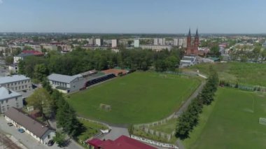 Güzel Tarnovia Stadyumu Tarnow Hava Manzarası Polonya. Yüksek kalite 4k görüntü