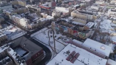 Güzel Tren İstasyonu Meydanı Czestochowa Hava Manzarası Polonya. Yüksek kalite 4k görüntü