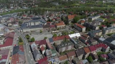 Güzel Panorama Pazar Meydanı Jaslo Havacılık Manzarası Polonya. Yüksek kalite 4k görüntü