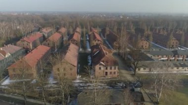 Auschwitz Toplama Kampı Oswiecim Hava Görüntüleme Polonya. Yüksek kalite 4k görüntü