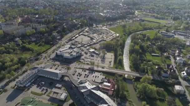 Güzel Panorama Nehri Krosno Aerial View Polonya Yüksek Kalite Görüntü — Stok video