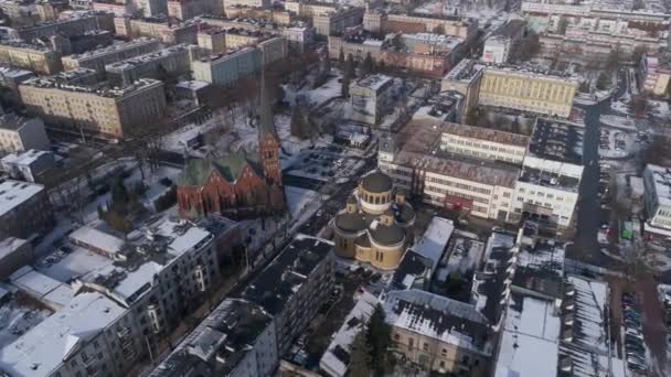 Gyönyörű Tér Templom Czestochowa Aerial View Lengyelország Kiváló Minőségű Felvételek — Stock videók