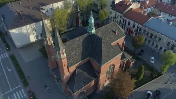 Krásný Kostel Nowy Sacz Aerial View Polsko Vysoce Kvalitní Záběry — Stock video