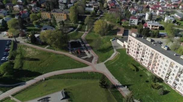 Bonito Parque Infantil Habitação Krosno Aerial View Poland Imagens Alta — Vídeo de Stock
