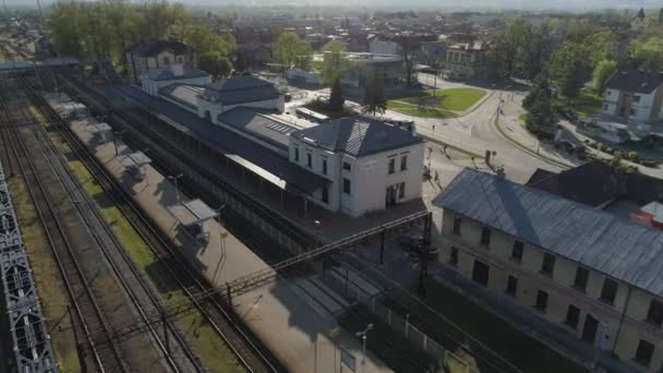 Bella Stazione Ferroviaria Nowy Sacz Vista Aerea Polonia Filmati Alta — Video Stock