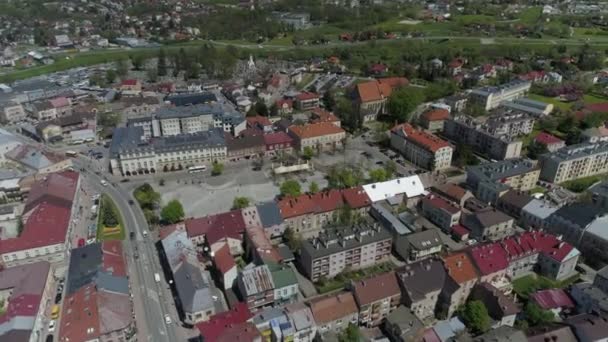 Schöne Panorama Marktplatz Innenstadt Jaslo Luftaufnahme Polen Hochwertiges Filmmaterial — Stockvideo