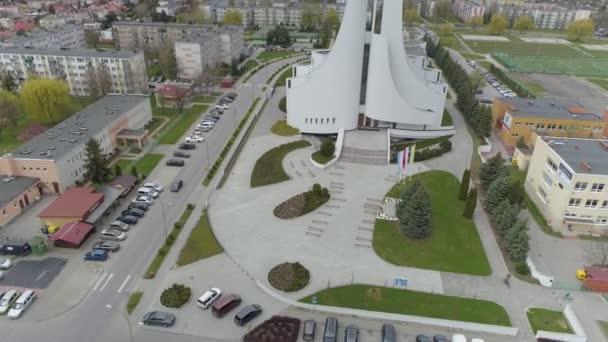 Gyönyörű Templom Mielec Aerial View Lengyelország Kiváló Minőségű Felvételek — Stock videók