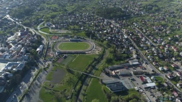 Beautiful Panorama Housing Estate Stadium Krosno Aerial View Poland Vysoce — Stock video