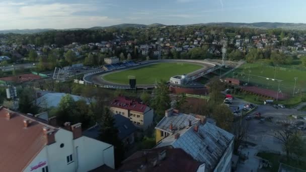 Belo Estádio Panorama Krosno Vista Aérea Polônia Imagens Alta Qualidade — Vídeo de Stock