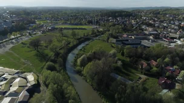 Beautiful River Stadium Krosno Vista Aérea Polônia Imagens Alta Qualidade — Vídeo de Stock