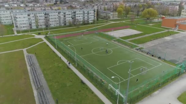 Piękne Boisko Piłki Nożnej Mielec Aerial View Poland Wysokiej Jakości — Wideo stockowe