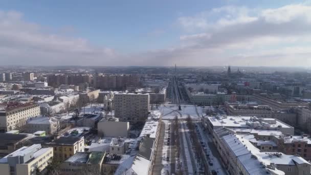Vackra Panorama Avenue Square Czestochowa Flygfoto Polen Högkvalitativ Film — Stockvideo