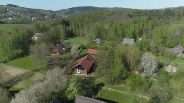 Panorama Ethnographic Park Mountains Nowy Sacz Aerial View Poland High Royalty Free Stock Footage