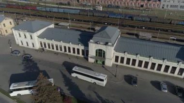 Güzel Tren İstasyonu Nowy Sacz Hava Manzarası Polonya. Yüksek kalite 4k görüntü
