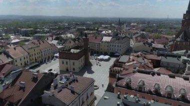 Güzel Eski Kasaba Pazar Meydanı Tarnow Hava Manzarası Polonya. Yüksek kalite 4k görüntü