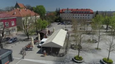 Güzel Pazar Meydanı Jaslo Havacılık Manzarası Polonya. Yüksek kalite 4k görüntü