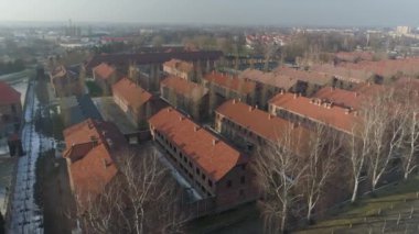 Auschwitz Toplama Kampı Oswiecim Hava Görüntüleme Polonya. Yüksek kalite 4k görüntü