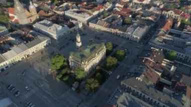 Güzel Panorama Eski Pazar Meydanı Şimdi Sacz Hava Manzarası Polonya. Yüksek kalite 4k görüntü