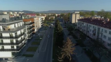 Freedom Avenue Aleja Nowy Sacz Hava Manzarası Polonya. Yüksek kalite 4k görüntü