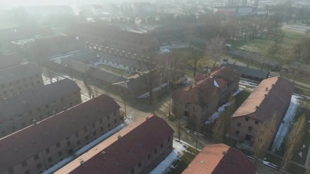 Auschwitz Koncentrationsläger Oswiecim Flygfoto Polen Högkvalitativ Film — Stockvideo
