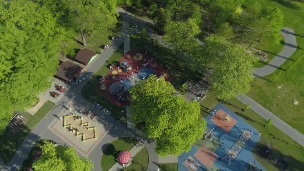Beautiful Playground Park Strzelecki Tarnow Aerial View Poland High Quality — Stock Video