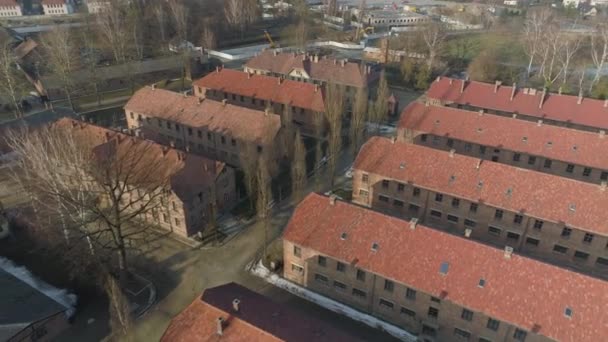 Auschwitz Koncentrációs Tábor Oswiecim Aerial View Lengyelország Kiváló Minőségű Felvételek — Stock videók