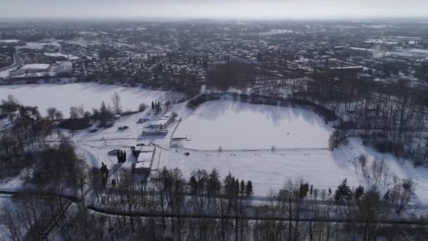 Beautiful Panorama Frozen Ponds Czestochowa Aerial View Polsko Vysoce Kvalitní — Stock video