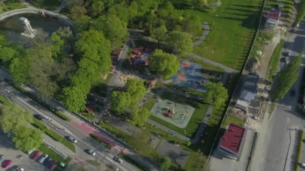 Krásné Hřiště Park Strzelecki Tarnow Aerial View Polsko Vysoce Kvalitní — Stock video