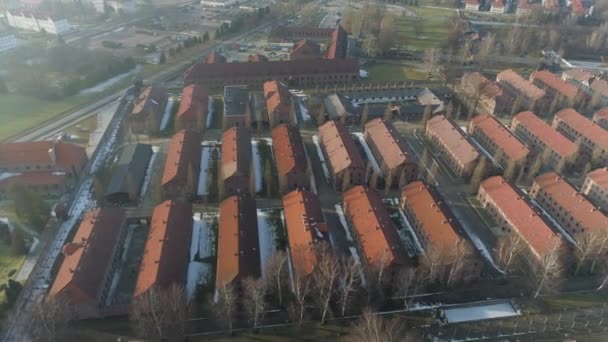 Auschwitz Concentration Camp Oswiecim Aerial View Poland High Quality Footage — Stock Video