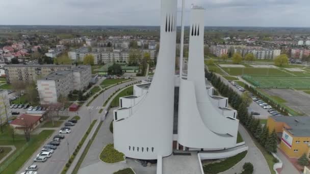 Beautiful Church Mielec Aerial View Poland High Quality Footage — Stock Video