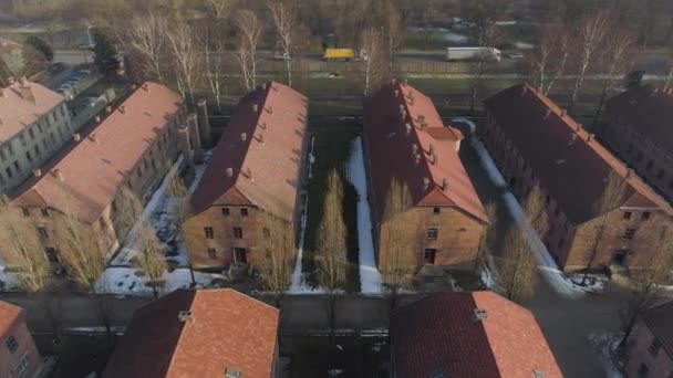 Osvětim Koncentrační Tábor Oswiecim Aerial View Polsko Vysoce Kvalitní Záběry — Stock video