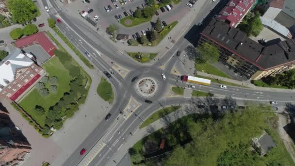 Top Roundabout Tarnow Aerial View Poland High Quality Footage — Stock Video