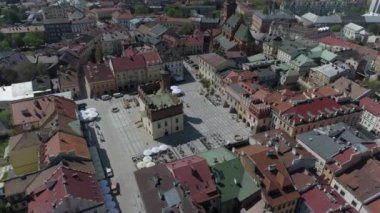 Güzel Eski Kasaba Pazar Meydanı Tarnow Hava Manzarası Polonya. Yüksek kalite 4k görüntü
