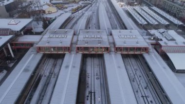 Panorama Tren İstasyonu Czestochowa Hava Görüntüleme Polonya. Yüksek kalite 4k görüntü