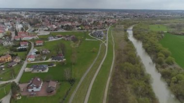 Güzel Panorama Nehri Wisloka Mielec Hava Manzarası Polonya. Yüksek kalite 4k görüntü