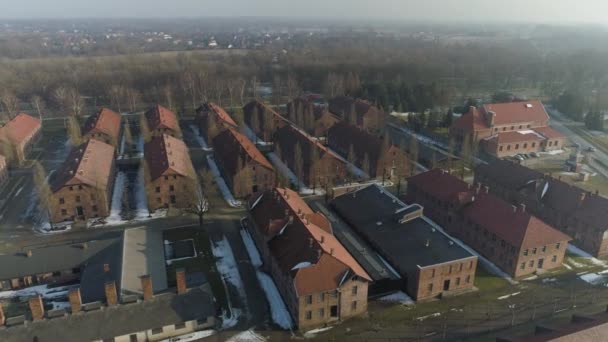 Auschwitz Concentration Camp Oswiecim Aerial View Poland High Quality Footage — Stock Video