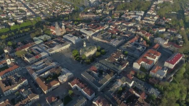 Beautiful Panorama Old Town Market Square Nowy Sacz Aerial View — Stock video