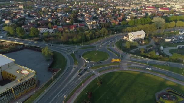Velký Kruhový Objezd Nowy Sacz Aerial View Poland Vysoce Kvalitní — Stock video