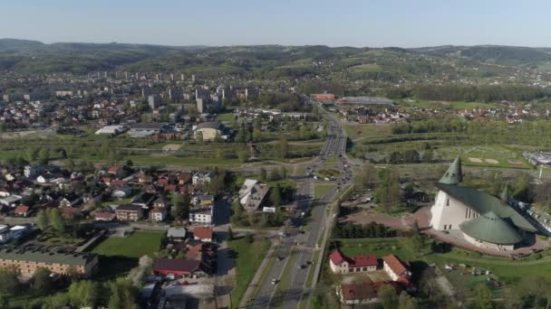 Krásné Panoramatické Hory Nowy Sacz Aerial View Polsko Vysoce Kvalitní — Stock video