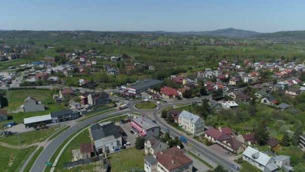 Lindas Montanhas Paisagem Roundabout Jaslo Vista Aérea Polônia Imagens Alta — Vídeo de Stock