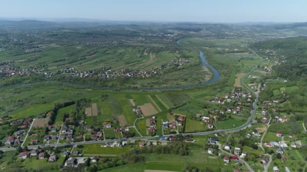 Schöne Landschaft Fluss Jaslo Luftaufnahme Polen Hochwertiges Filmmaterial — Stockvideo
