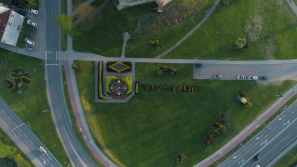 Top Flower Clock Nowy Sacz Aerial View Poland Vysoce Kvalitní — Stock video