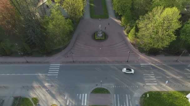 Estátua Adam Mickiewicz Planty Nowy Sacz Aerial View Poland Imagens — Vídeo de Stock