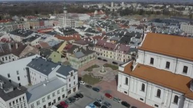 Güzel Kilise Meydanı Eski Şehir Zamosc Hava Manzarası Polonya. Yüksek kalite 4k görüntü