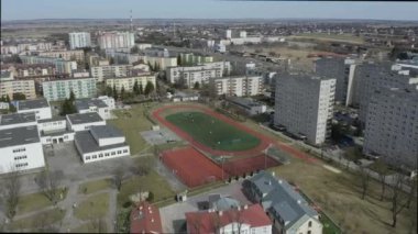 Güzel Panorama Gökdelenleri Playfield Zamosc Hava Görüntüsü Polonya. Yüksek kalite 4k görüntü