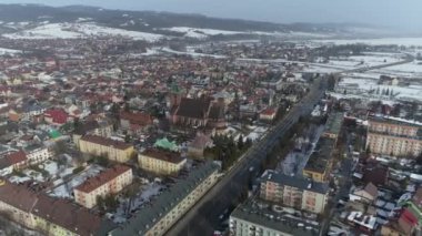 Güzel Panorama Nowy Targ Hava Görüntüsü Polonya. Yüksek kalite 4k görüntü